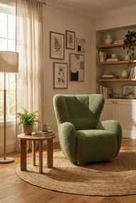 Zielony fotel uszak baranek oliwkowy T7-M08