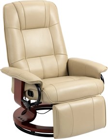 HOMCOM Fotel Relaksacyjny, Regulowany, z Funkcją Leżenia, do 120 kg, Ekoskóra, 78 x 87 x 100 cm, Kremowy