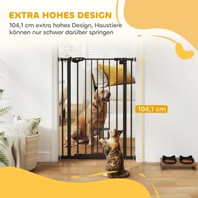 PawHut Zapora dla psów, podwójne zabezpieczenie, samozamykające się drzwi, 104 cm wysokości, stal, czarna