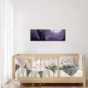 Obraz - Nocna sowa, fioletowy (z zegarem) (90x30 cm)