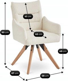 Krzesło Tapicerowane Obrotowe WILLA Kremowe Nowoczesne Boucle