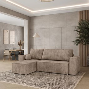 Masseno Narożnik RAVELO z funkcją spania i pojemnikiem na pościel Narozniki L, Rozkładana sofa - Beżowy, POSO 02