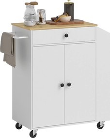 HOMCOM Wózek Kuchenny z Szufladą, Szafką, Półką na Przyprawy, Uchwytem na Ręcznik, 82 x 38 x 86,5 cm, Biały/Dąb