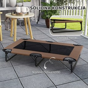 PawHut Przenośne podwyższone legowisko dla psa, z oddychającą siatką, dla dużych psów, Kawa