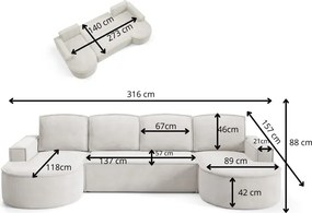 Narożnik MOLLY XL wolnostojący układ U z funkcją spania w tkaninie Abriamo 04 DomoHome