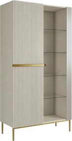 Witryna Nicole 100 cm z ryflowanym frontem - kaszmir / złote nóżki