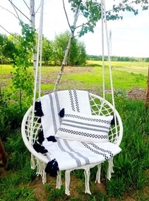 Fotel wiszący z plecionej liny Lunara – designerski kokon w stylu boho, idealny do ogrodu, tarasu lub wnętrza