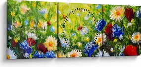 Obraz dzikich kwiatów (z zegarem) (90x30 cm)