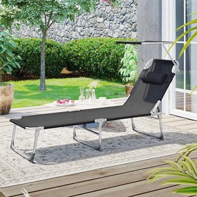 Leżak ogrodowy LAGUNA z regulowanym daszkiem, 193x53x29cm, czarny SongmicsHome