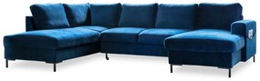 Granatowa aksamitna rozkładana sofa w kształcie litery "U" Miuform Lofty Lilly, lewostronna