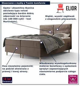 Brązowe łóżko kontynentalne z pojemnikiem 6 rozmiarów M1-D85