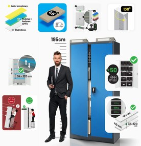 Szafa na dokumenty biurowa metalowa antracytowo-niebieska: JAN H, 900 x 1950 x 400 mm