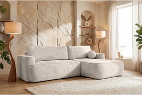 Narożnik Moon, do salonu, z funkcją spania, Flow, prawy, kremowy (04)