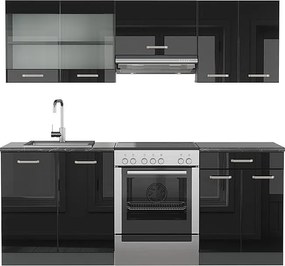 Aneks kuchenny czarny/antracyt o wysokim połysku 200x60x81.6 r-line