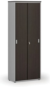 Szafa biurowa z drzwiami przesuwnymi PRIMO GRAY, 800 x 420 x 2128 mm, szary/wenge