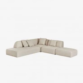 Sofa Modułowy Narożny 3-częściowy Z Lewym Szezlongiem I Tapicerowanym Pufem Cardea Bukla Kremowy Beż - Sklum