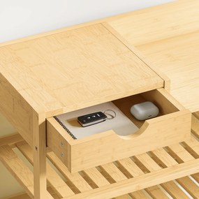 HOMCOM Regał na buty, stojak na obuwie z 6 półkami, szuflada z bambusa, dla maks. 18 par butów, regał do korytarza, sypialni, 101 x 30 x 100 cm, naturalny