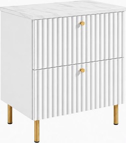 Szafka łazienkowa stojąca z blatem 60, biały + blat z efektem marmuru Bianco, uchwyty w trzech kolorach, nogi złote, 60 x 44,4 x 73,6 cm