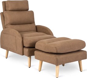 Fotel Wypoczynkowy HENRY z Podnóżkiem Brązowy Nowoczesny Loftowy