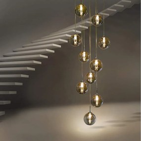 NETTLIFE Lampa wisząca ze szkła szarego średnica 41 cm żyrandol G9 10 lamp w kolorze lampa do salonu lampa do sypialni lampa na stół w jadalni lampa do przedpokoju