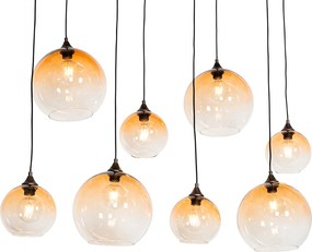 Inteligentna lampa wisząca ciemny brąz z bursztynowym szkłem 8-punktowa z 8 Wifi G95 - Sandra