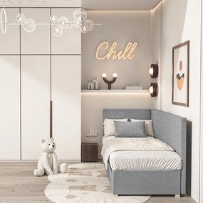Szare narożne łóżko dziecięce ze schowkiem i materacem 90x200 cm Flexi – Ghado