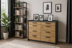 Minimalistyczna komoda z 8 szufladami dąb artisan + antracyt S7-L91