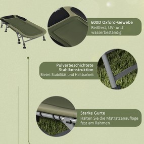 Outsunny Łóżko Polowe do Kempingu, 200 x 85 x 40-55 cm, Zielone