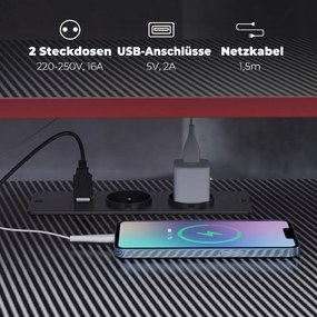 HOMCOM Biurko komputerowe w kształcie L z gniazdkami, narożne biurko 128 cm z podstawką na monitor, haczykiem na słuchawki &amp; uchwytem na napoje | Aosom PL