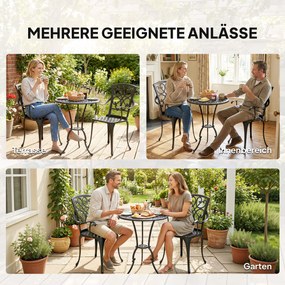 Outsunny 3-częściowy zestaw bistro ogrodowy okrągły stół z 2 krzesłami otwór na parasol, antyczny z odlewu aluminium | Aosom PL