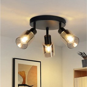 NETTLIFE Sufitowa lampa punktowa 3 płomienie czarna przemysłowa lampa sufitowa E14 do salonu