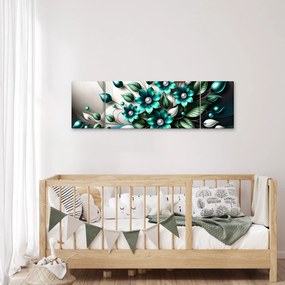 Obraz - 3D turkusowe kwiaty (170x50 cm)