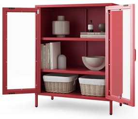 Witryna przeszklona niska czerwona: Modern GINA, 800 x 1015 x 400 mm