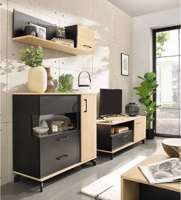 Komoda Madison MD11 z szufladą 90 cm - czarny / dąb biszkoptowy