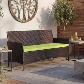 3-osobowa ławka ogrodowa z rattanu syntetycznego Hamar, brązowo-melanżowa, poduszki zielone