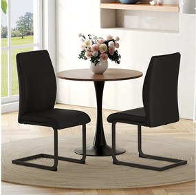 Zestaw 2 krzeseł do jadalni, czarna skóra ekologiczna, pikowane oparcie, metalowe nogi