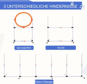 PawHut Zestaw do Ćwiczeń dla Psów 3-częściowy z Torbą do Przenoszenia Trening Agility Plastik Biały Żółty | Aosom PL