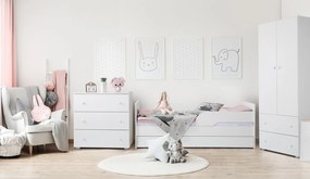 Białe łóżko dla dziecka z szufladą i barierkami Timo 160x70