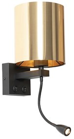 Lampa ścienna czarna z elastycznym ramieniem i złotym kloszem 15 cm - Brescia Nowoczesny Oswietlenie wewnetrzne
