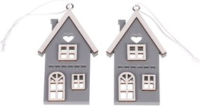 Domek drewniany wiszący, szary, wys. 9 cm, 4 szt.