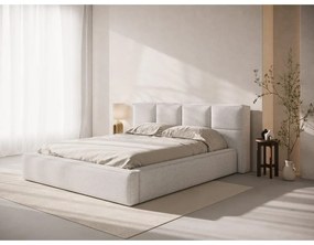 Jasnoszare tapicerowane łóżko dwuosobowe ze schowkiem i stelażem 180x200 cm Simon – Micadoni