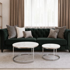 Zestaw Stolików Kawowych AMARA MAX 60 cm/80 cm Biały Marmur/Srebrny Glamour