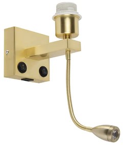 Kinkiet art déco złoty z portem USB i ruchomym ramieniem - Brescia Combi