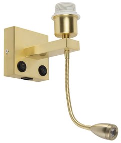 Kinkiet / Lampa scienna art déco złoty z portem USB i ruchomym ramieniem - Brescia Combi ArtDeco Oswietlenie wewnetrzne