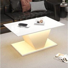 Biały stolik kawowy - Stolik kawowy z oświetleniem LED i kształtem litery V - do salonu