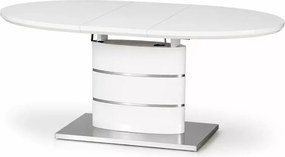 Rozkładany owalny stół Nimbus 140-180 cm w biały połysku z MDF lakierowanego ze srebrnymi detalami