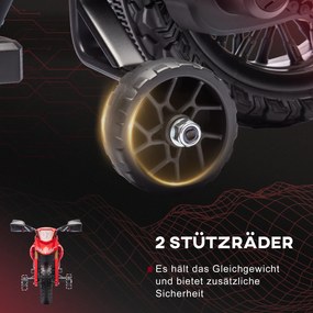 AIYAPLAY Motocykl Elektryczny dla Dzieci, Napęd 6V, Kółka Boczne, Klakson, Dźwięk Startu, 3-8 Lat, Czerwony