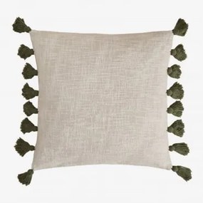 Kwadratowa Poduszka 45x45 Cm Z Bawełny Botucau Gardenia White - Intensywna Oliwkowa Zieleń - Sklum