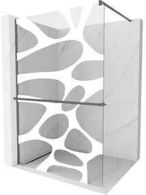 Mexen Kioto+ ścianka prysznicowa z półką Walk-in 90 x 200 cm, biały wzór, gun metal - 800-090-121-95-97