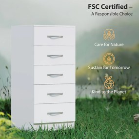 HOMCOM Komoda z 5 szufladami, komoda do ubrań i rzeczy, płyta wiórowa, biały